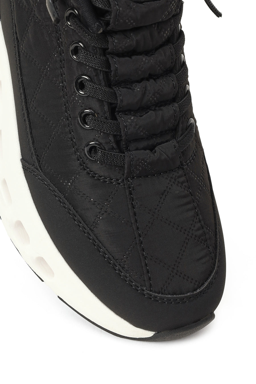 Woman Black Lace-Up Thick-Soled Sneakers