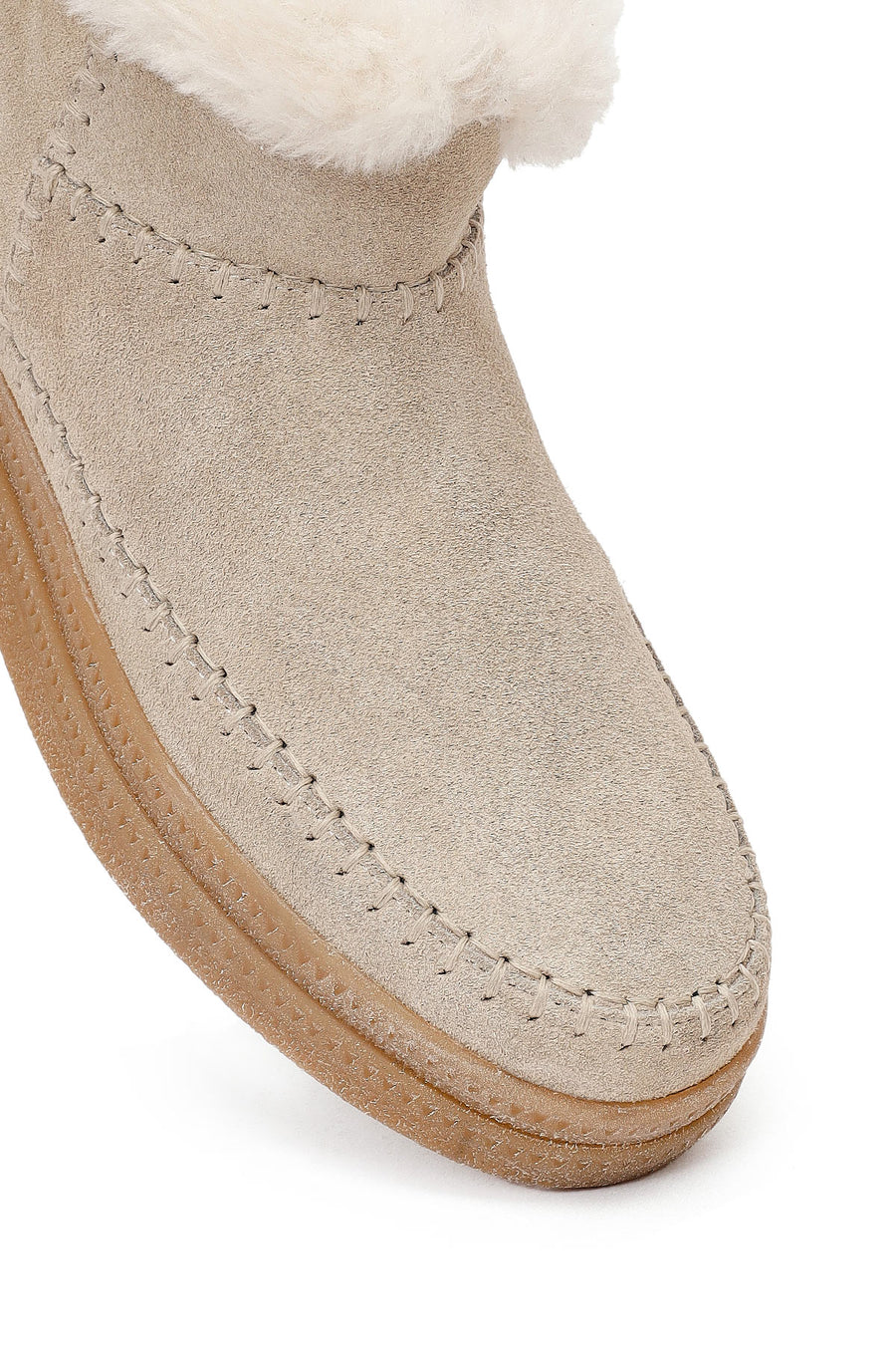 Woman Beige Zip Closure Thick-Soled Suede Teddy Boots