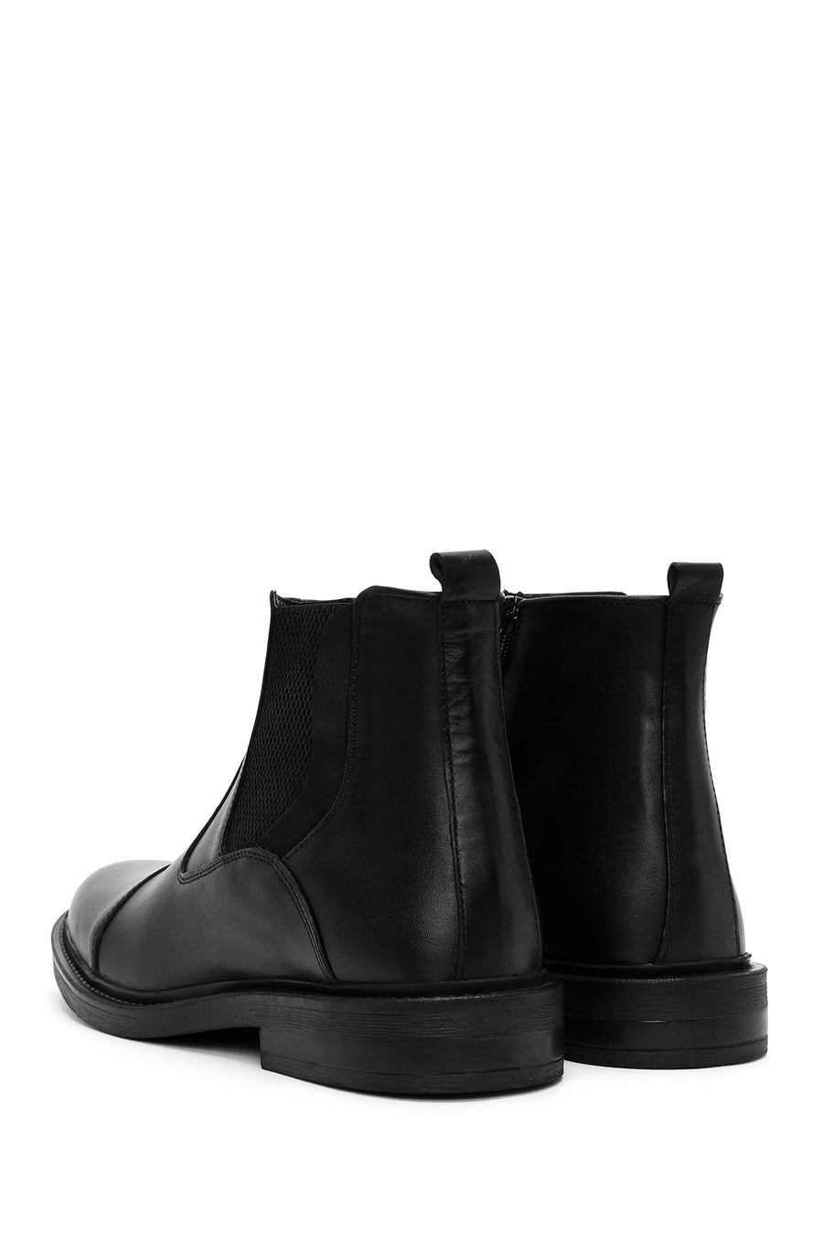 Men's Black Zippered Leather Casual Boots