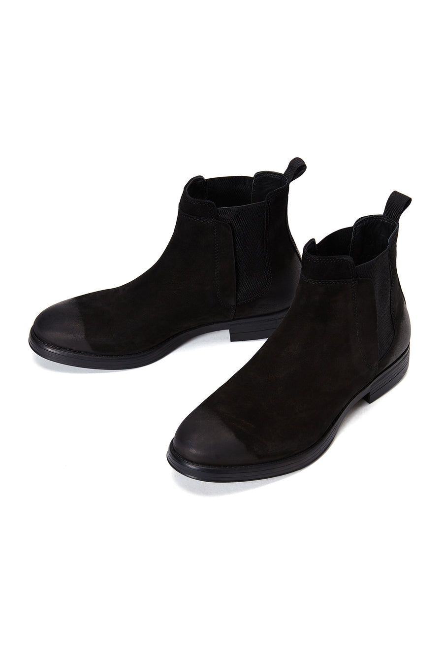 Men's Black Nubuck Leather Chelsea Flat Boots