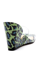 Women's Leather Leopard Wedge Heel Slippers | Derimod