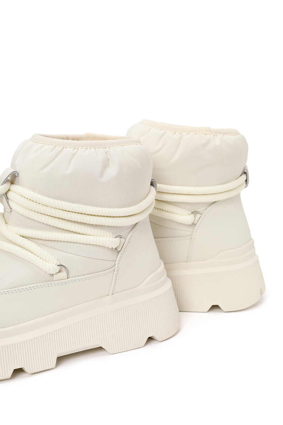 Woman Beige Lace-up Thick-soled Boots