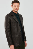 Kane Men's Black Blazer Safari Leather Jacket | Derimod