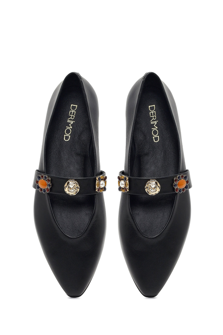 Women's Black Stone Leather Ballerinas