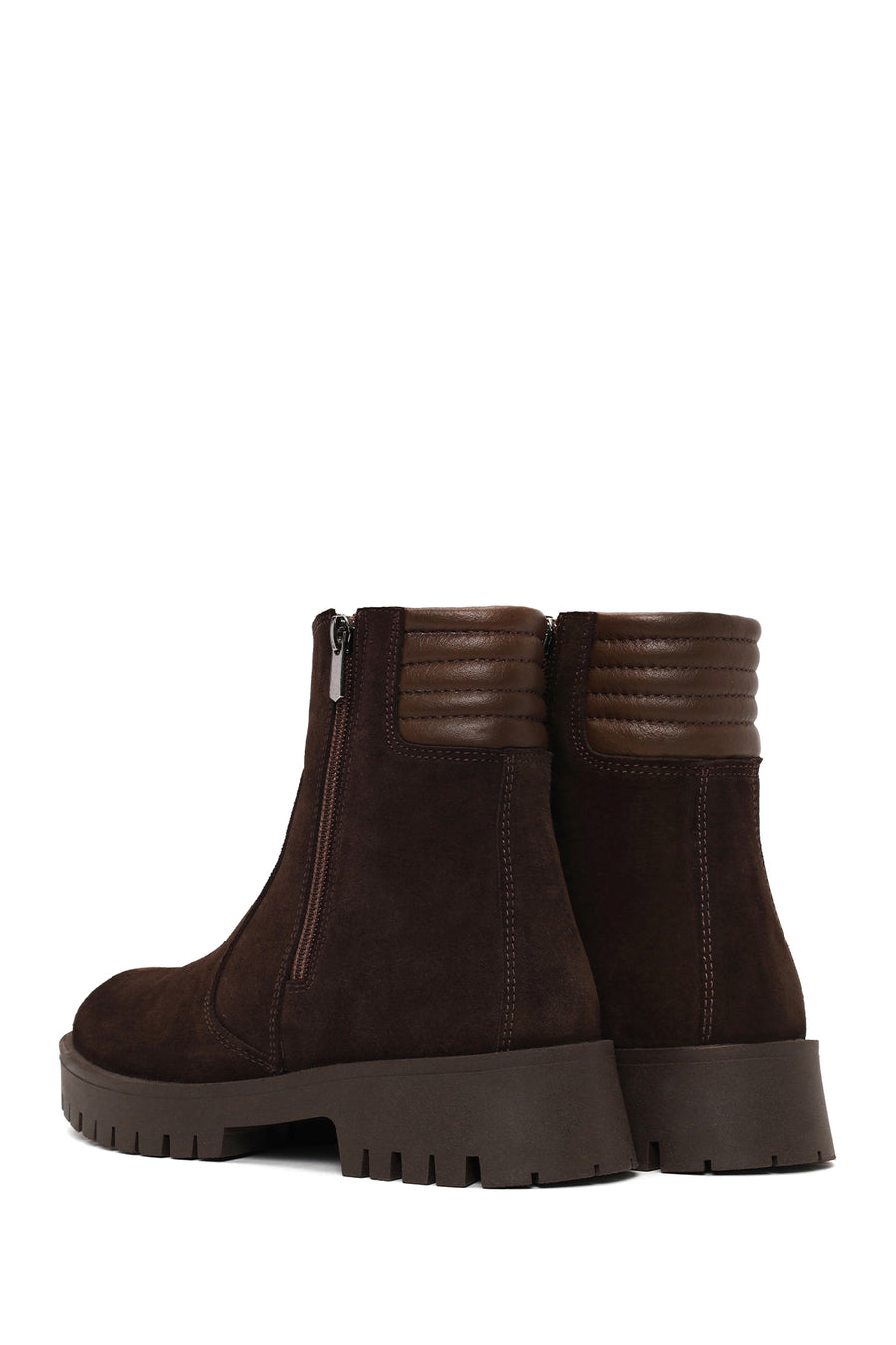 Woman Brown Double Zip Closure Suede Boots