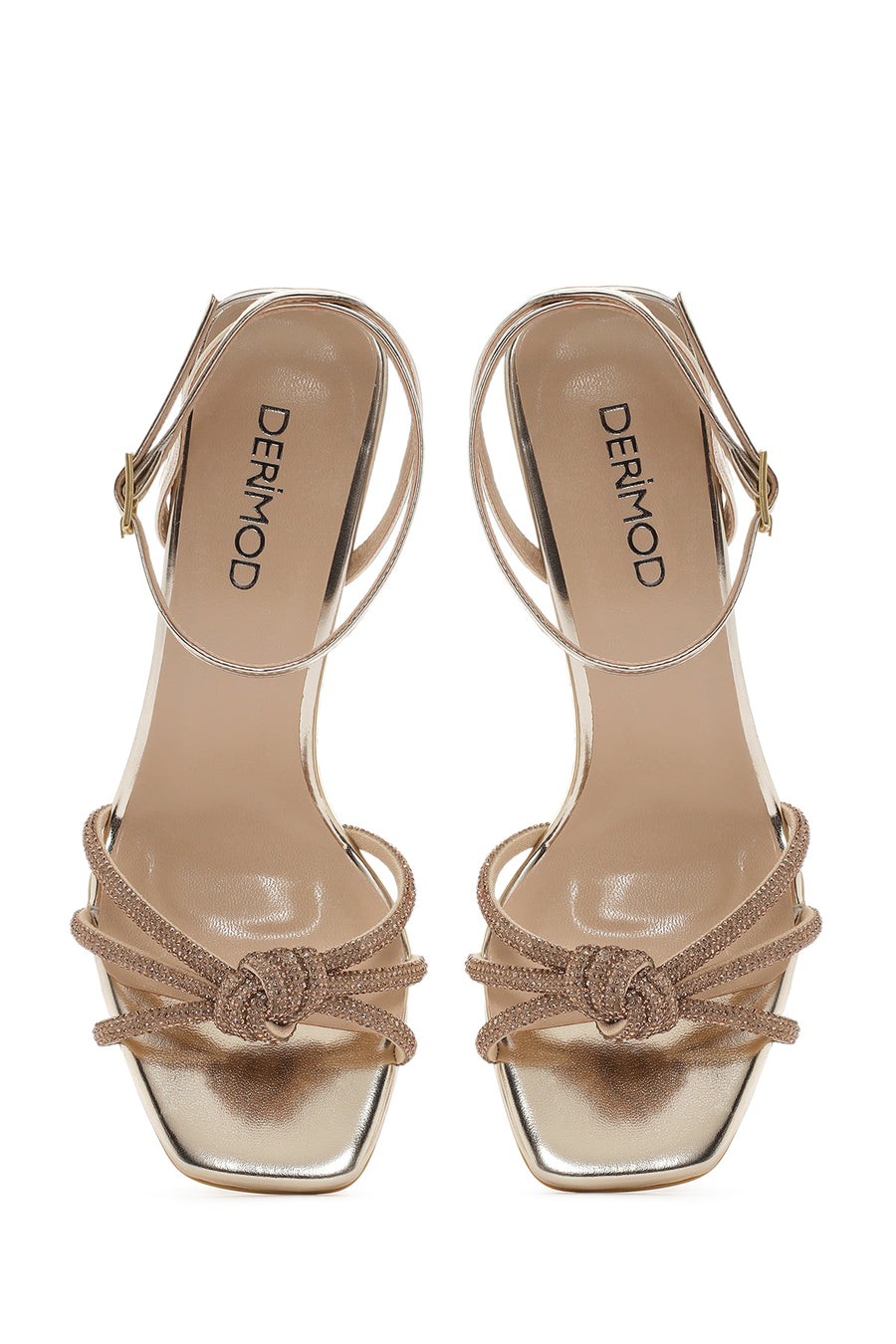 Women's Gold Ankle Buckle Stoned Thin Heel Sandals