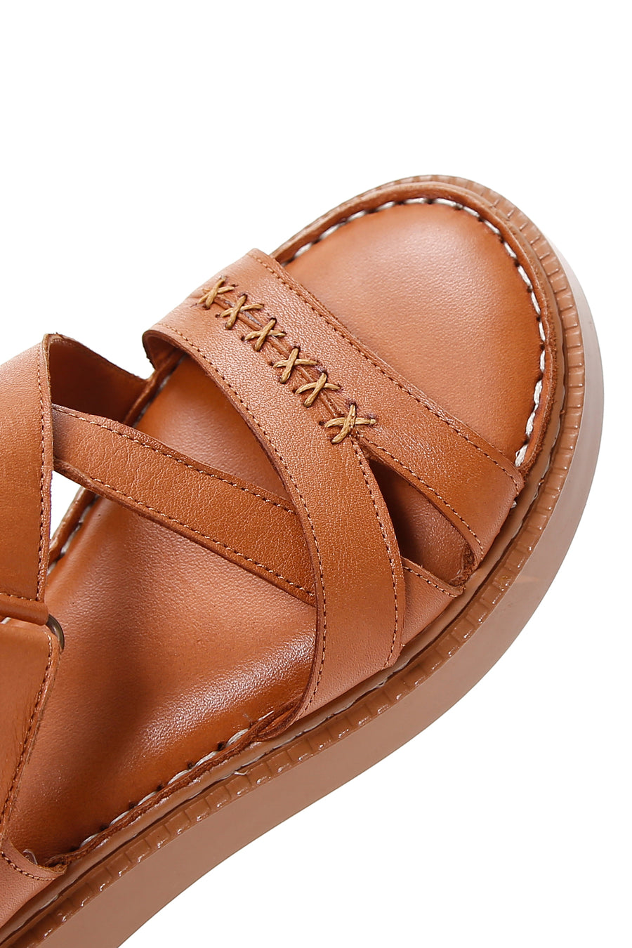 Kadın Taba Bilekten Bantlı Deri Comfort Sandalet