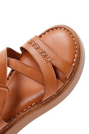 Women's Tan Leather Comfort Sandals | Derimod