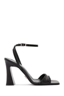 Women's Black Ankle Strap High Heel Leather Sandals | Derimod