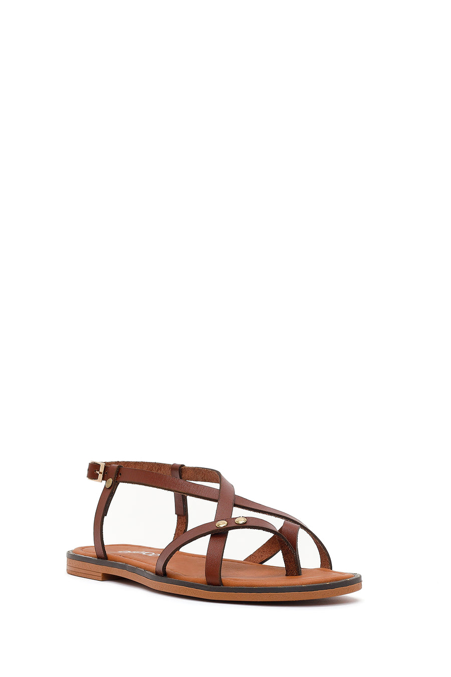 Women's Brown Buckle Thong Leather Bodrum Sandals