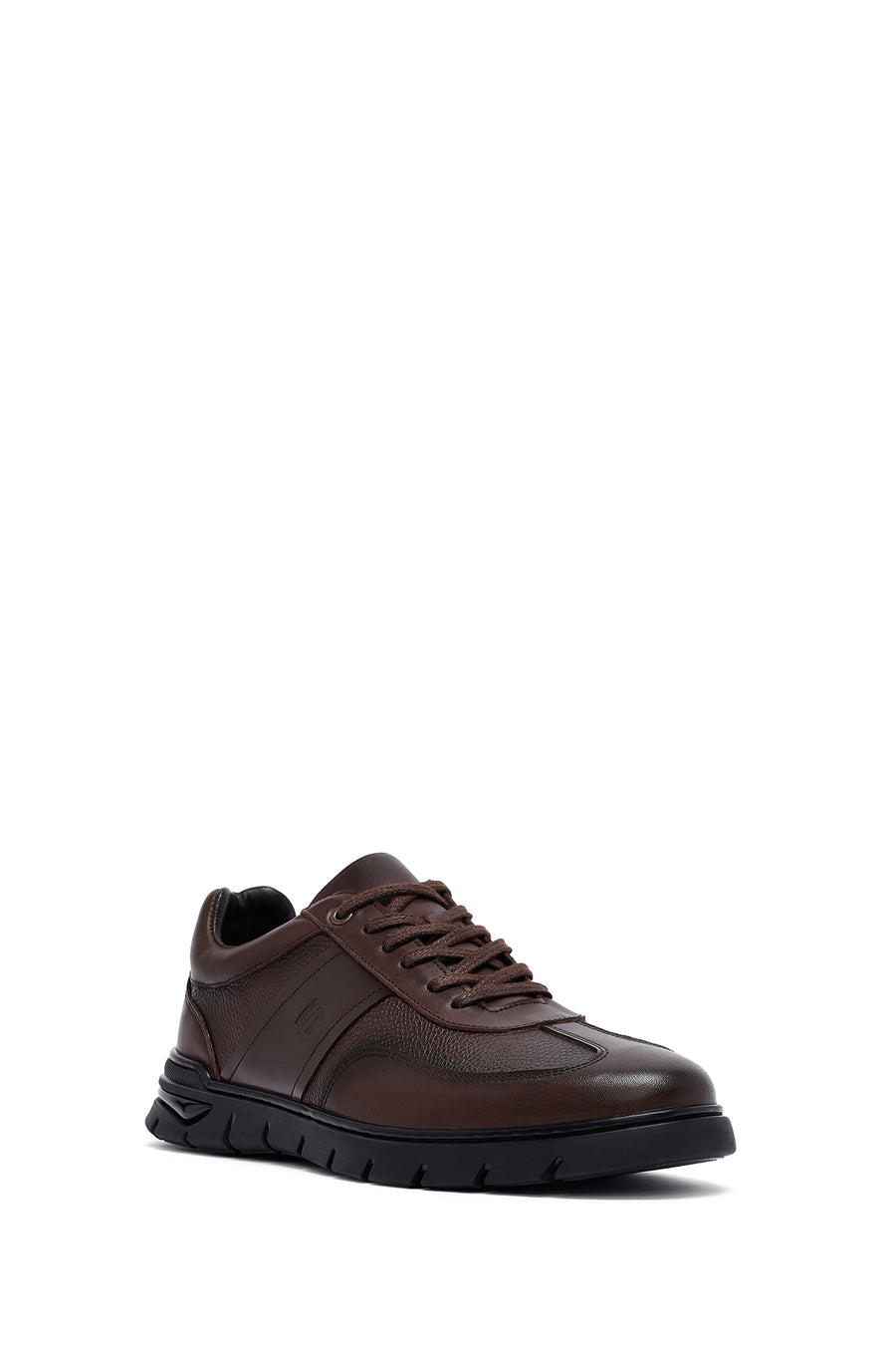 Erkek Kahverengi Bağcıklı Deri Casual Sneaker
