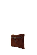 Woman Brown Printed Suede Clutch Bag with Long Chain Strap | Derimod