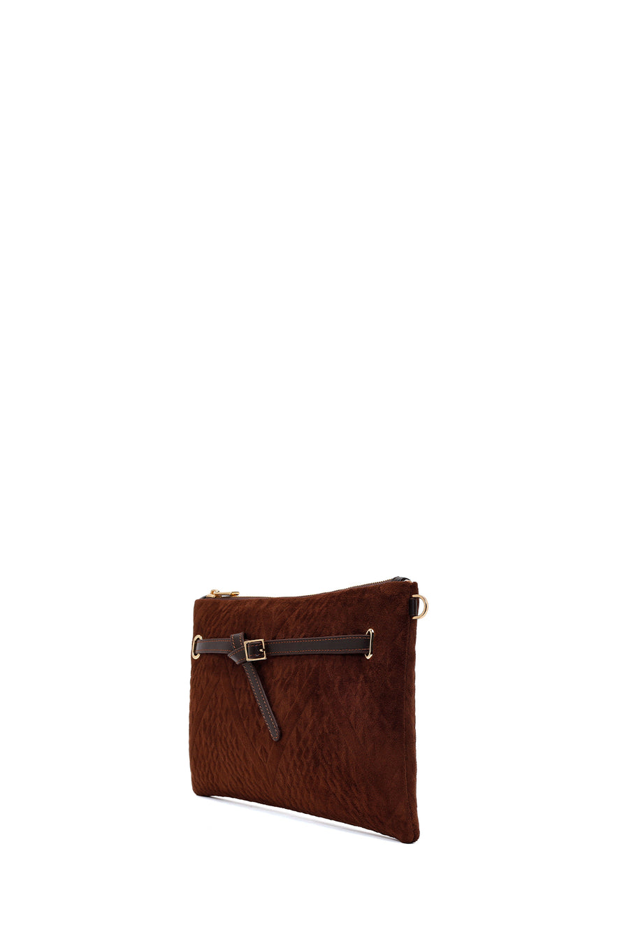 Woman Brown Printed Suede Clutch Bag with Long Chain Strap