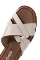 Women's Cream Leather Slippers | Derimod