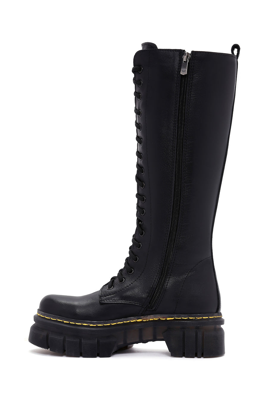 Women's Black Zippered Thick Soled Casual Leather Boots