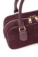 Women's Burgundy Long Strap Suede Leather Mini Handbag | Derimod