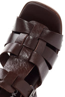 Women's Brown Thick Heeled Buckle Leather Sandals | Derimod