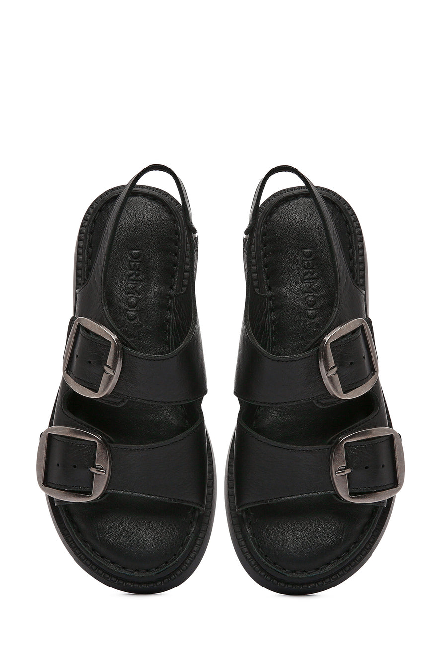 Women's Black Thick Soled Leather Comfort Sandals