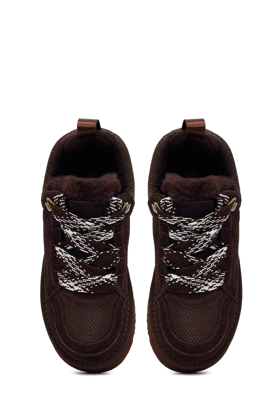 Kadın Kahverengi Bağcıklı Kalın Tabanlı Tüylü Süet Deri Teddy Sneaker