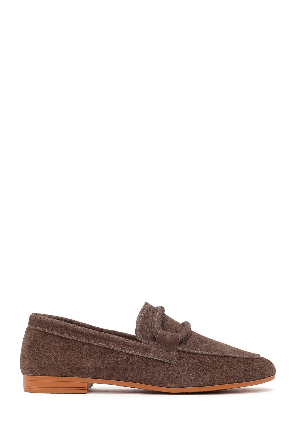 Kadın Vizon Tokalı Süet Deri Maskülen Loafer