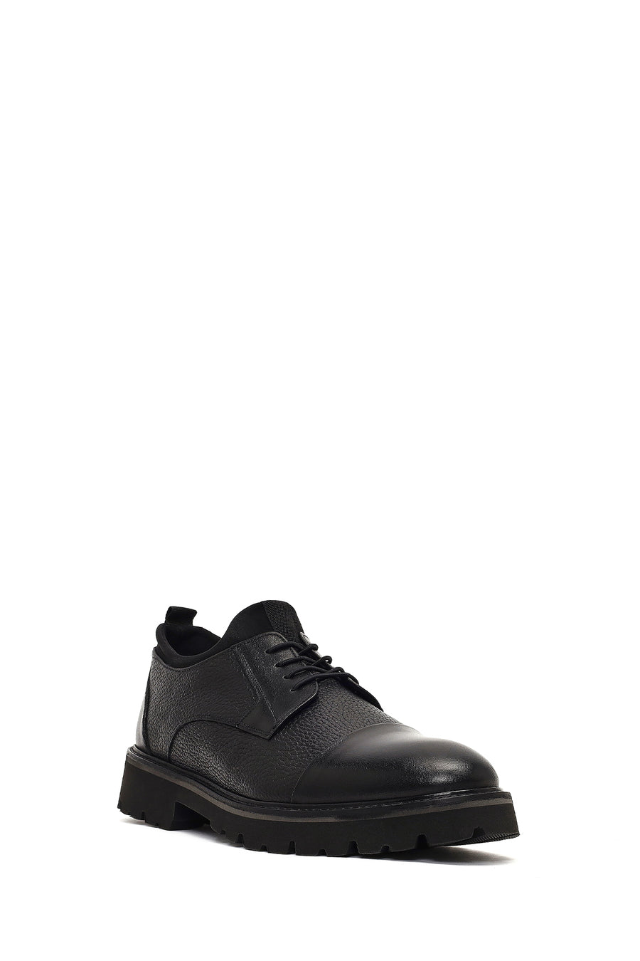 Men's Black Lace-Up Thick-Soled Leather Casual Shoe