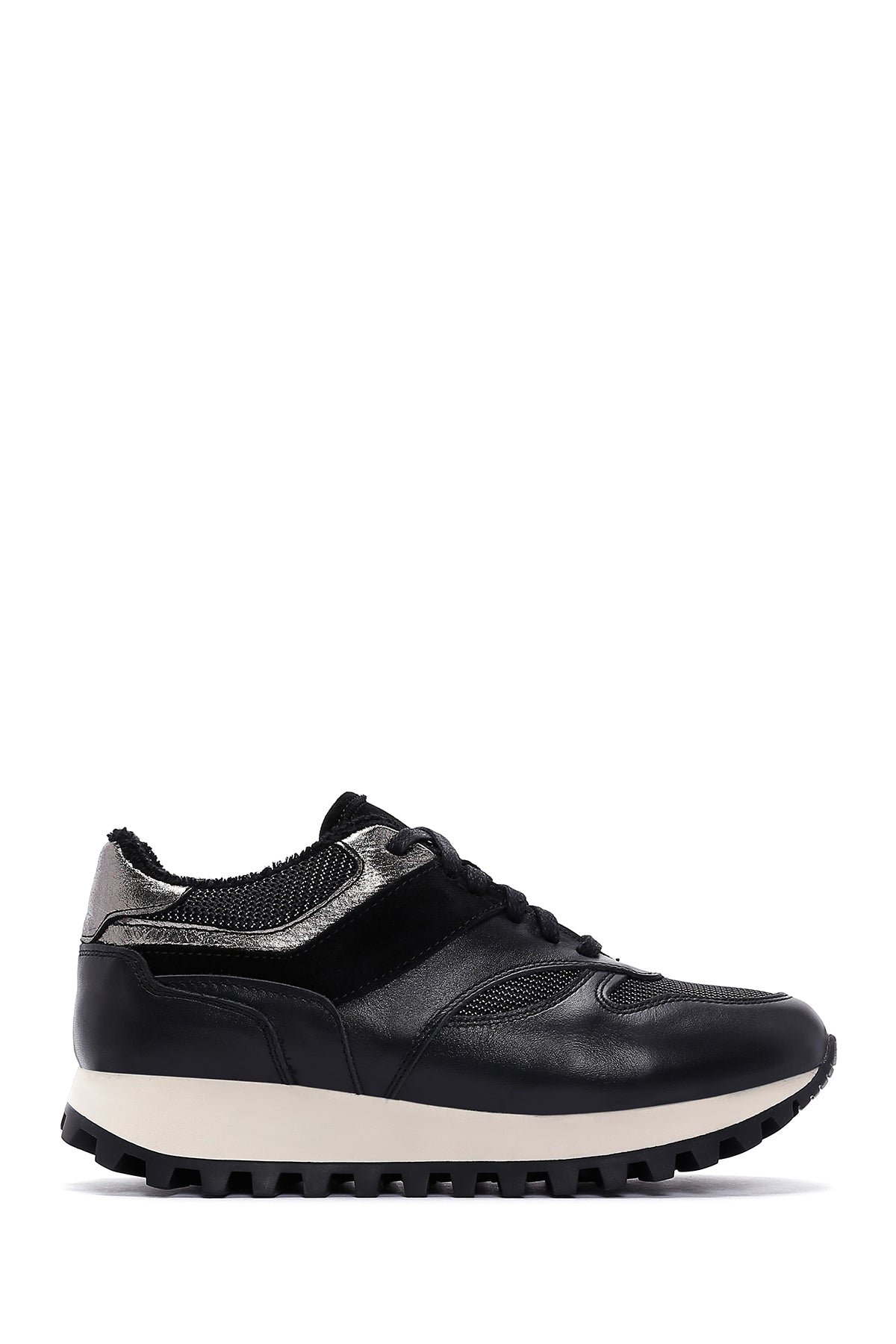 Women's Black Thick Soled Leather Sneaker 23WFD380114 | Derimod