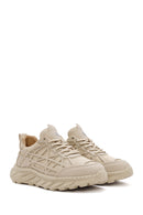 Men's Beige Lace-up Thick-Sole Fabric Sneaker | Derimod