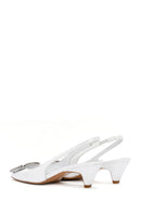 Women's White Open Back Low Heel Leather Stiletto | Derimod