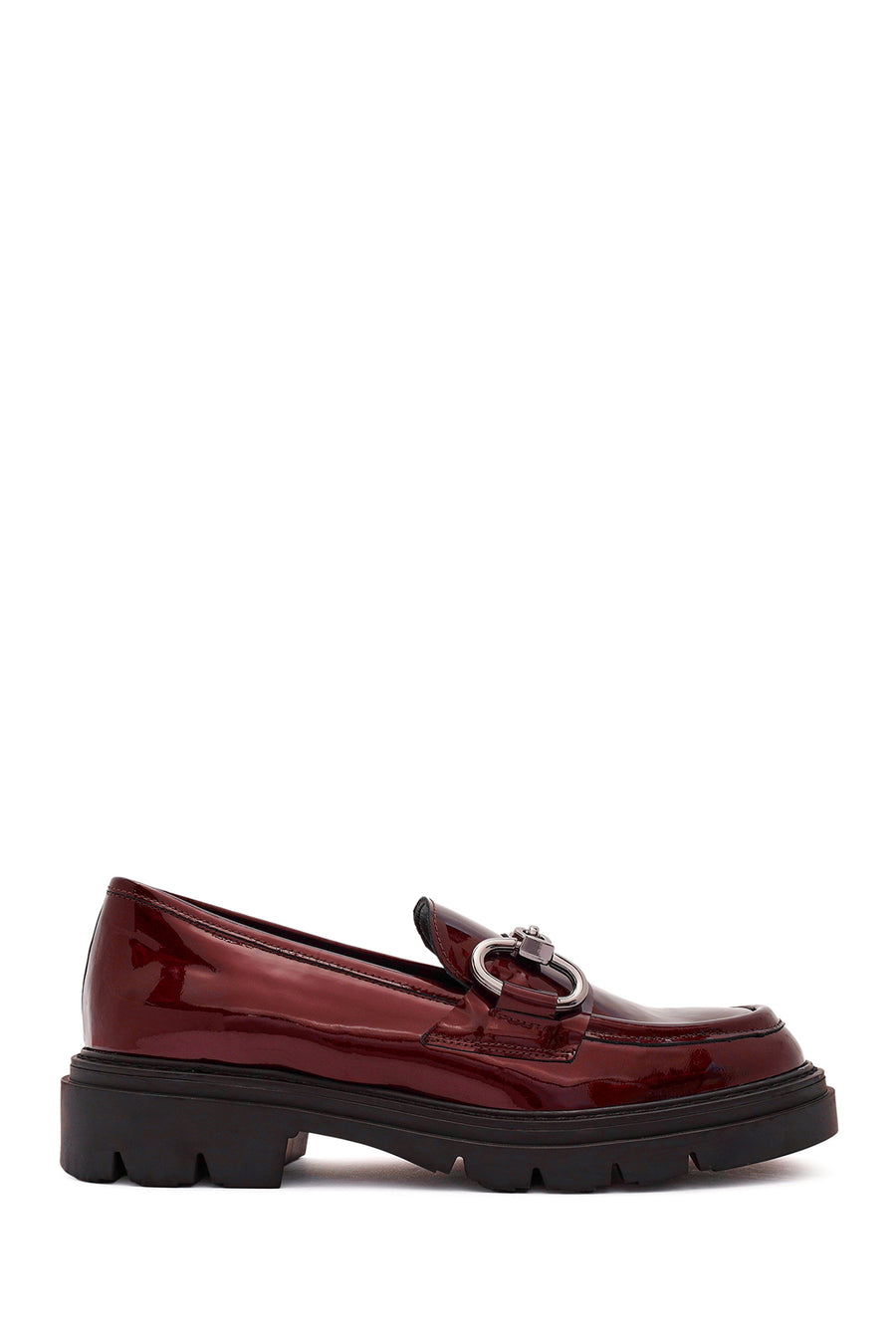 Woman Burgundy Buckle-Detailed Patent Leather Leather Masculine Loafer AF210000DR | Derimod