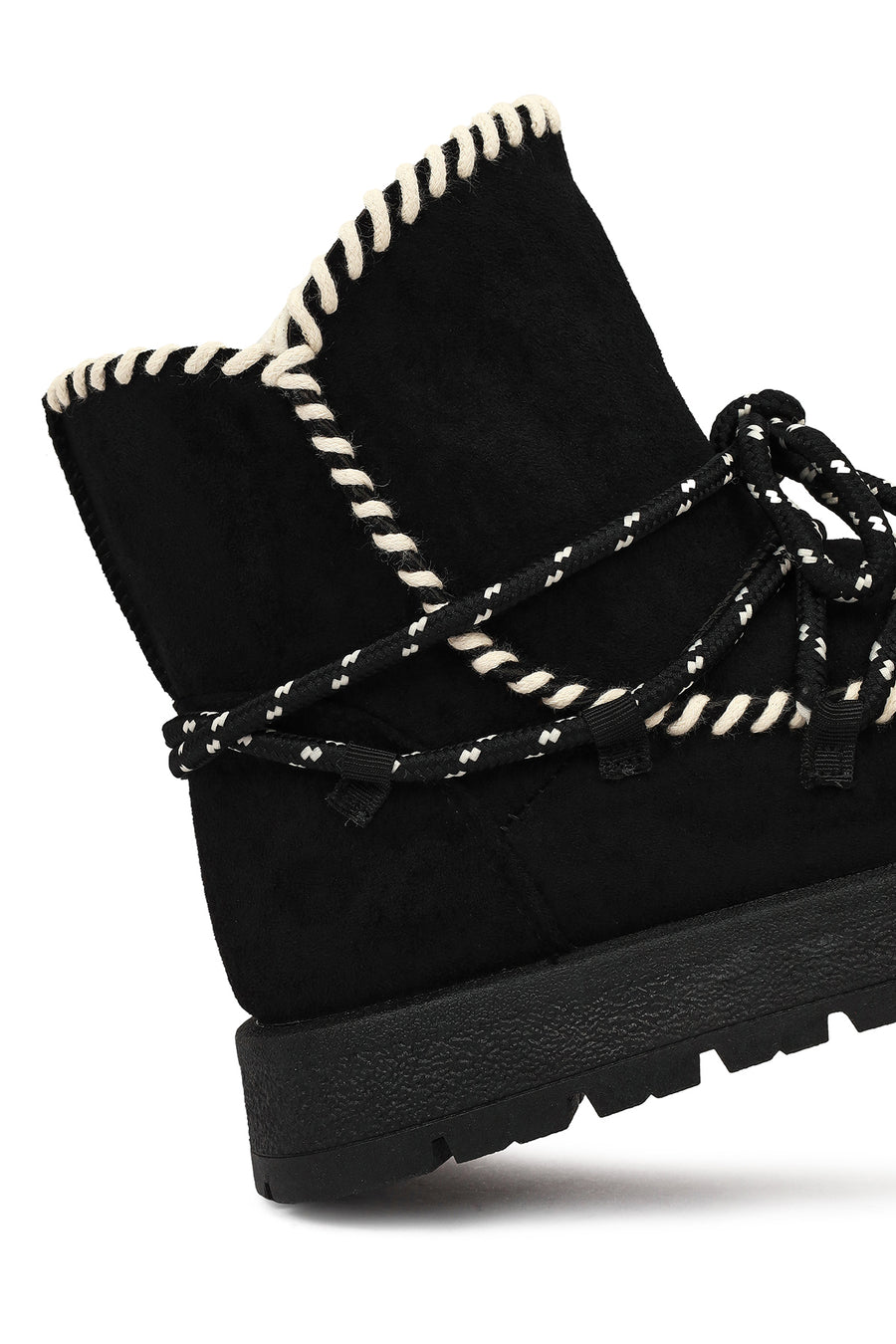Woman Black Lace-Up Thick-Sole Suede Teddy Boots