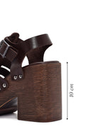 Women's Brown Thick Heeled Buckle Leather Sandals | Derimod