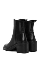 Women's Black Zippered Thick Heeled Leather Boots | Derimod