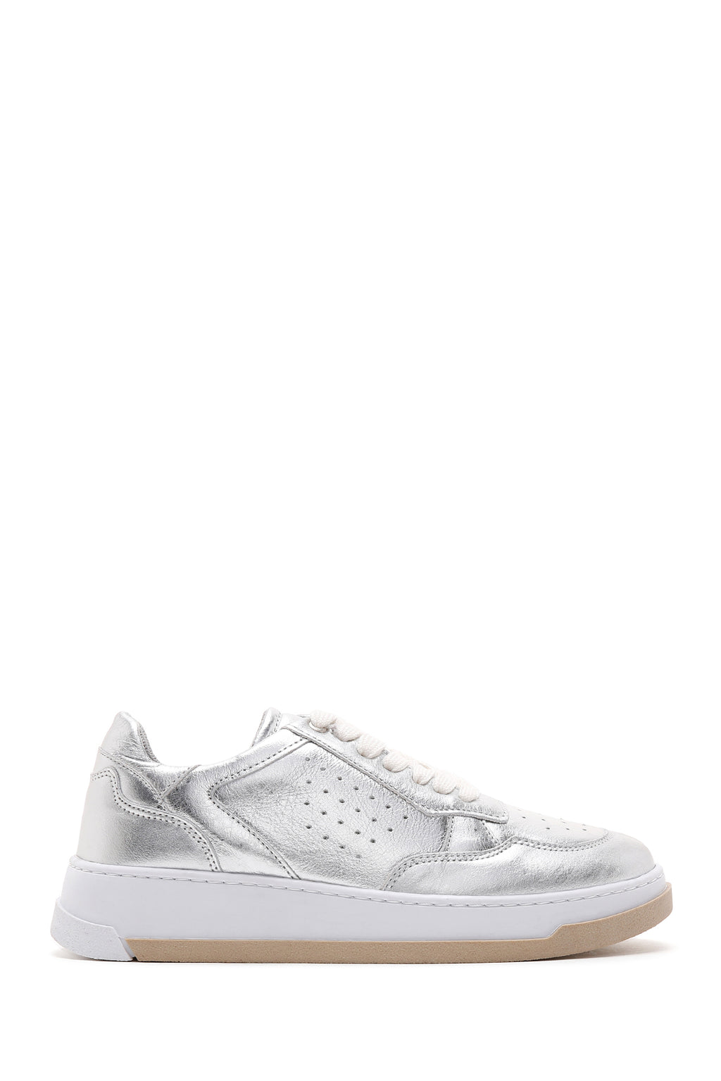 Kadın Gümüş Deri Sneaker