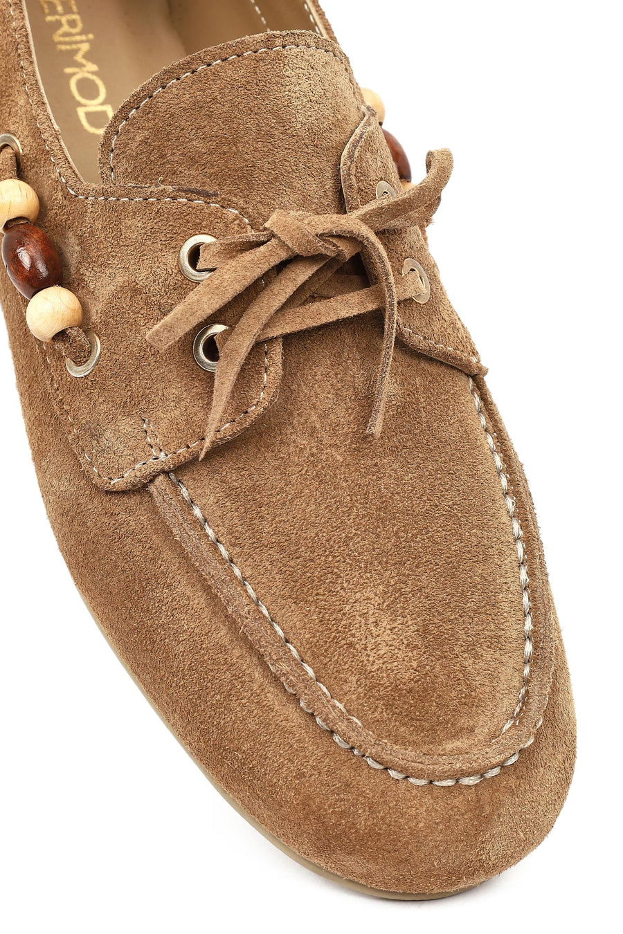 Women's Tan Suede Leather Loafer with Accessory Details
