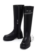 Women's Black Leather Thick Soled Zippered Boots | Derimod