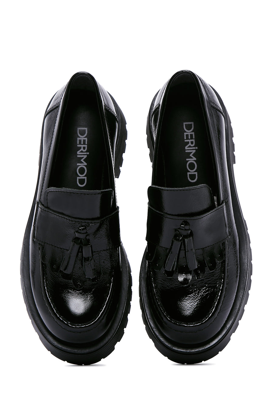 Kadın Siyah Püsküllü Deri Maskülen Loafer