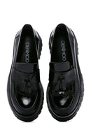 Women's Black Tassel Detailed Leather Masculine Loafer | Derimod