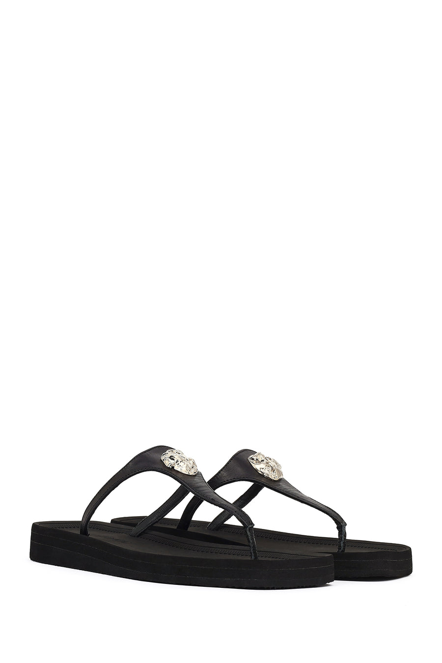 Women's Black Flip Flops Leather Slippers
