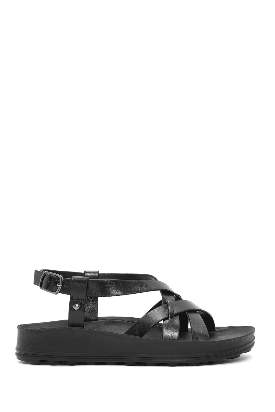 Women's Black Thick-Soled Metallic Sandals 25SFE465132 | Derimod