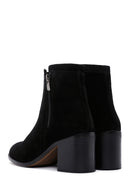 Women's Black Zippered Heeled Casual Suede Leather Boots | Derimod