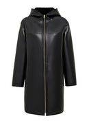 Artesina Women's Black Hooded Teddy Leather Coat | Derimod