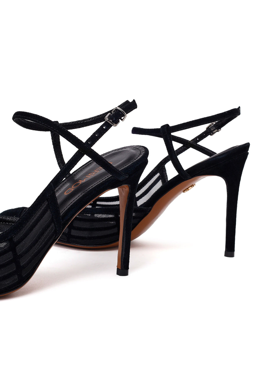 Woman Black Ankle-Buckle High Slim-Heel Leather Shoes
