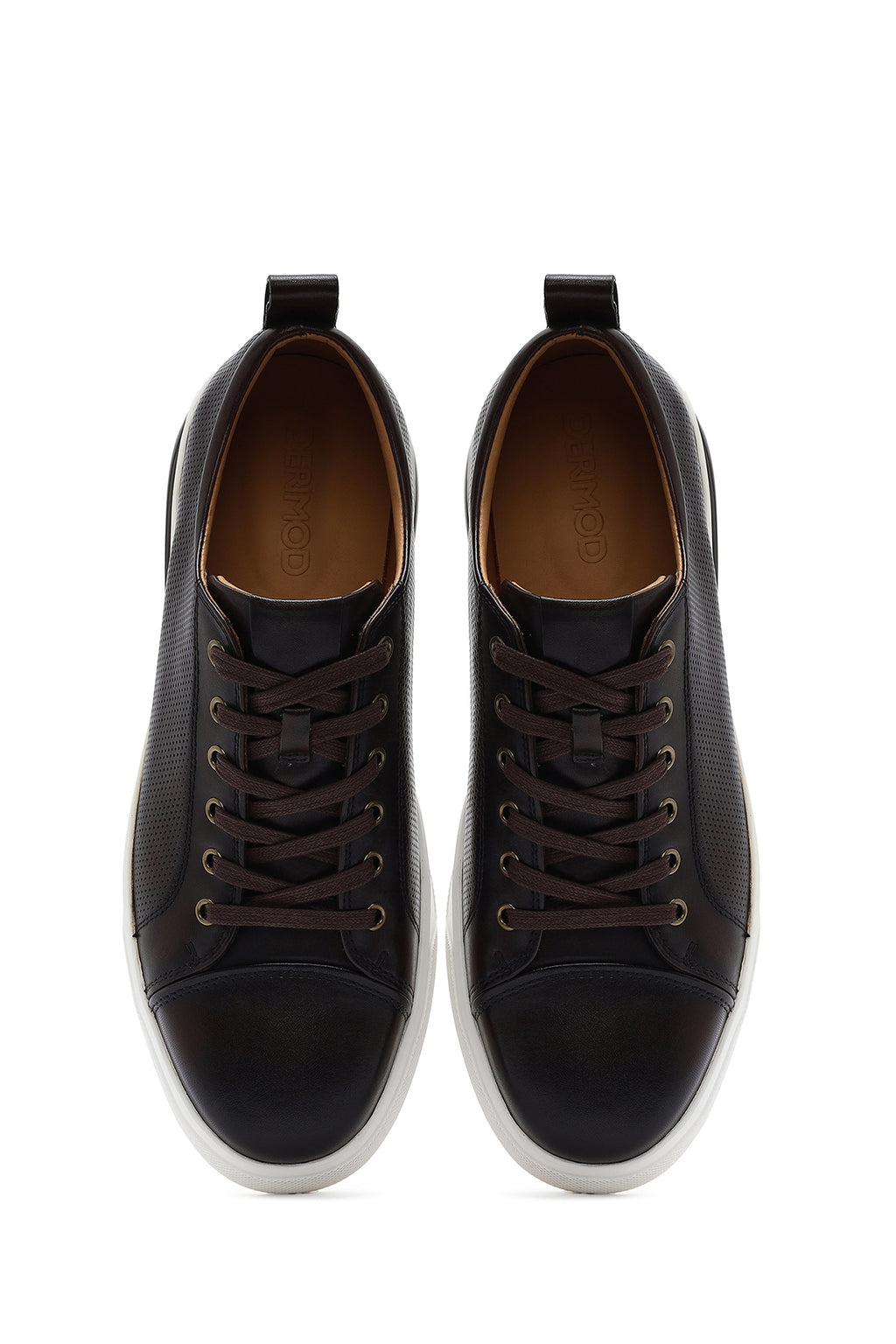 Erkek Kahverengi Bağcıklı Deri Sneaker