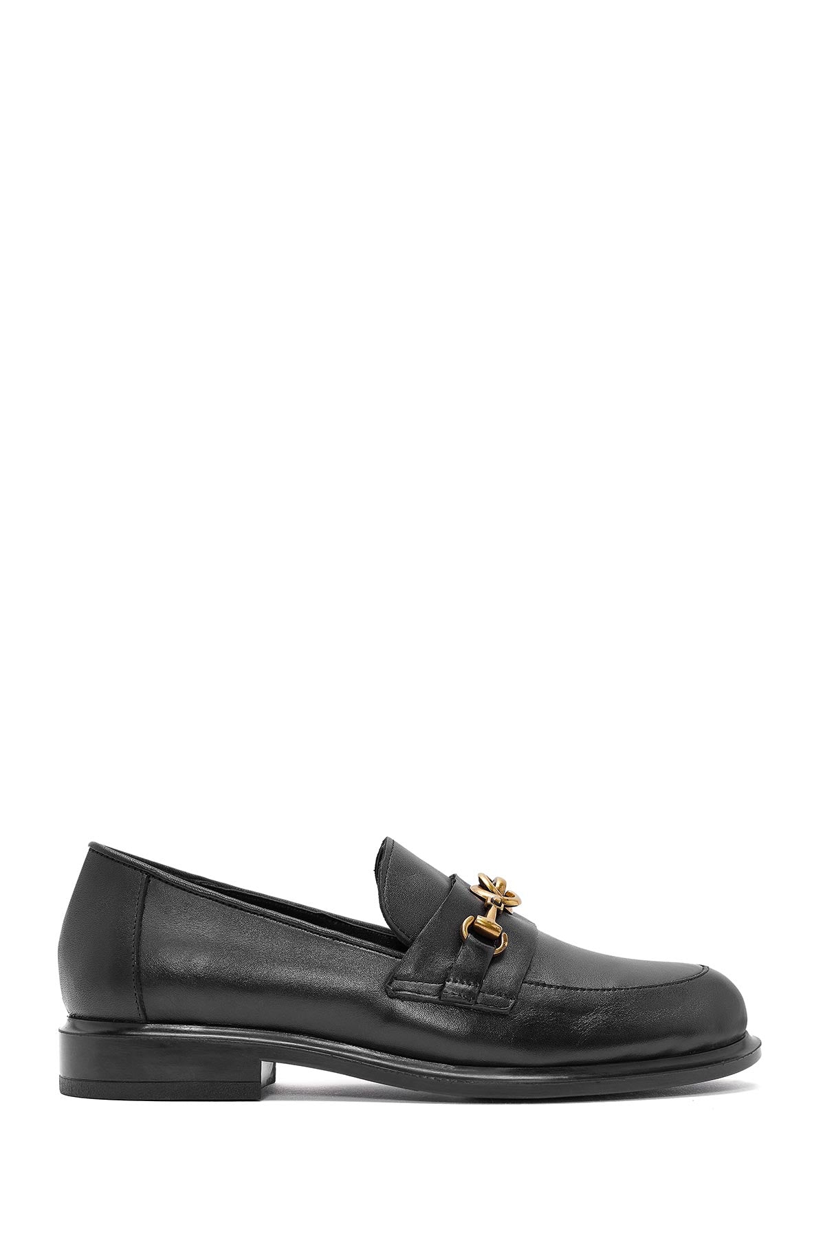 Women's Black Buckle Detailed Leather Masculine Loafer 24WFD184218 | Derimod