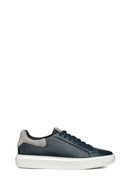 Geox Men's Navy Blue Deiven Lace-Up Leather Casual Sneaker | Derimod