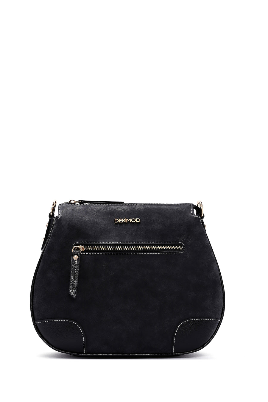 Woman Black Long-Strap Nubuck Crossbody Bag