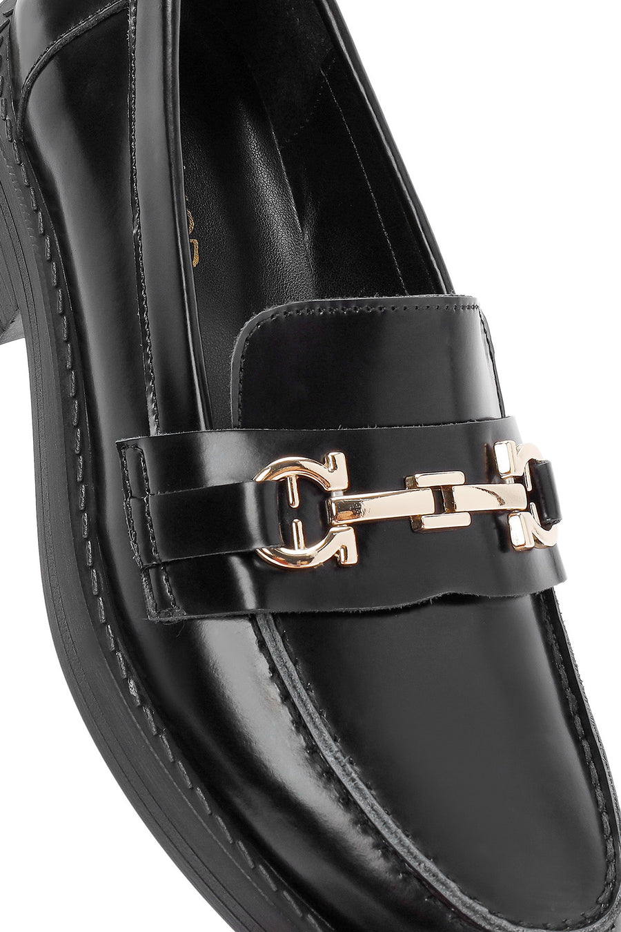 Kadın Siyah Toka Detaylı Deri Maskülen Loafer