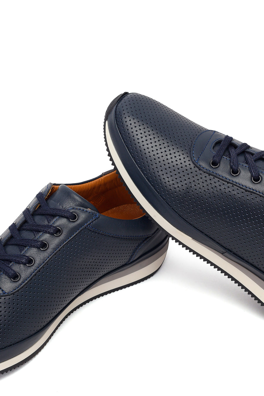 Erkek Lacivert Bağcıklı Deri Casual Sneaker