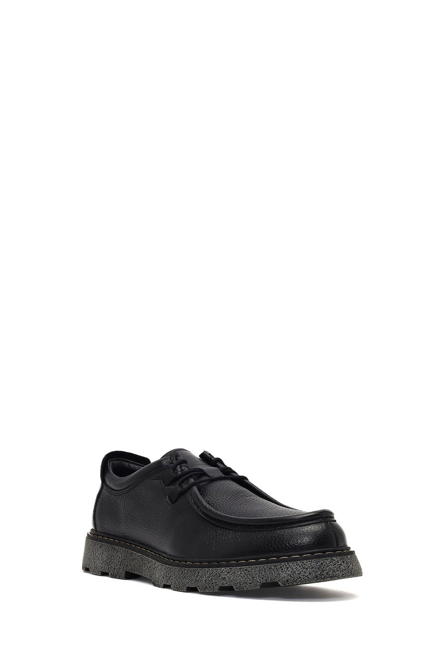 Male Black Lace-Up Thick-Soled Leather Casual Shoes