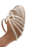 Kadın Altın Bilekten Bantlı Metalik Yüksek Topuklu Deri Sandalet | Derimod